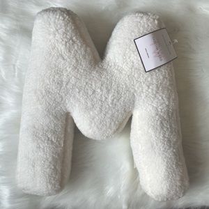 White Decorative Faux Sherpa Letter/Initial Pillow M or W